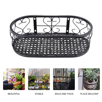 

1pc Wrought Iron Fence Flower Stand Hanging Flower Stand Balcony Hanging Single Layer Flower Pot Rack (Black) 40x20x12cm
