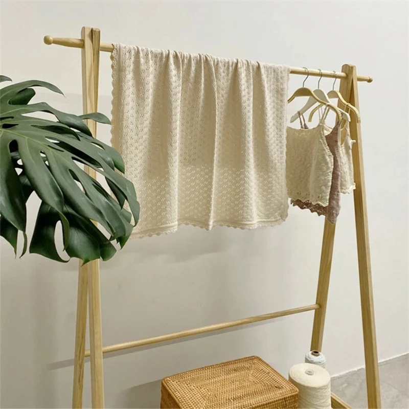 Baby Knitted Cotton Blanket 92x86cm Newborn Receiving Swaddle Wrap with Flower Edge Bath Towel Infant Bedding Stroller Cover 6