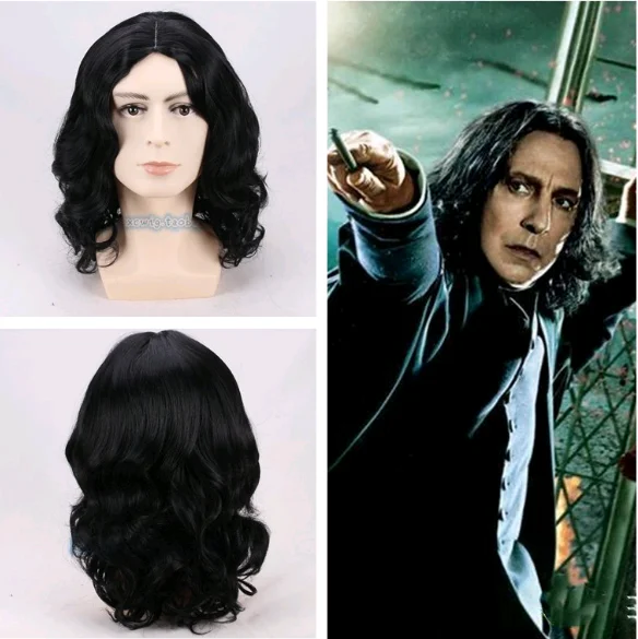 Wig Высокое качество Deathly Hallows проф. Северус Снейп костюм плащ для косплея ПОЛНЫЙ КОМПЛЕКТ Хэллоуин карнавальные костюмы для взрослых мужчин - Цвет: Wig