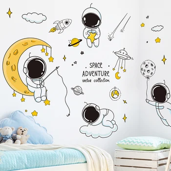 

Cartoon Astronaut Wall Stickers DIY Outer Space Mural Decals for House Kids Rooms Baby Bedroom Wardrobe Decoration