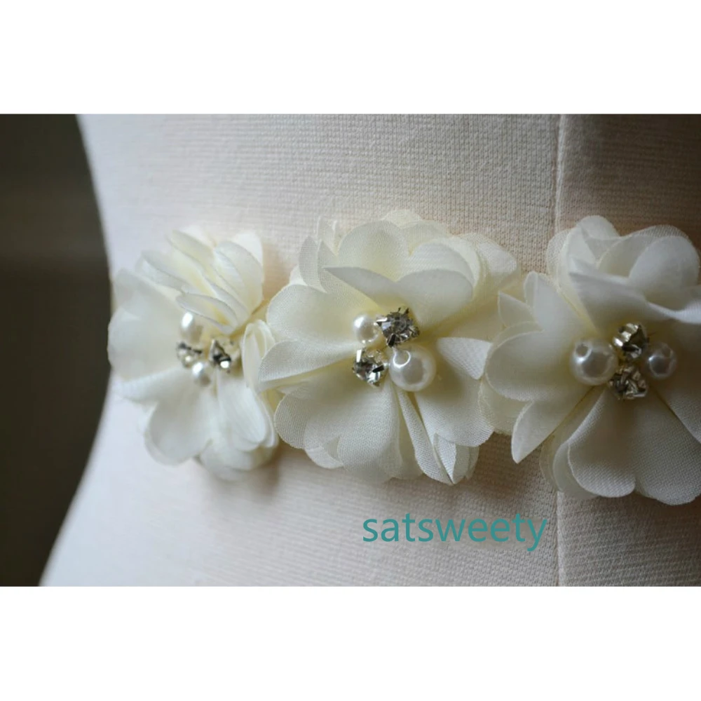 Flower Wedding Satin Belt Rhinestone Bridal Belt Sashes Wedding Accessories Pearls Evening Dress Belt Sashes