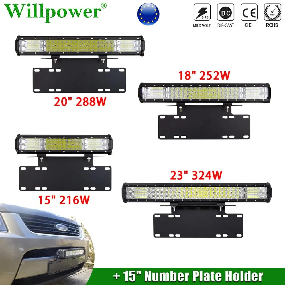 

SUV Car 15" License Number Plate Holder + 15" 18" 20" 23" Light Bar Mount Bracket Offroad 4x4 Truck Offroad Driving Fog Lamp