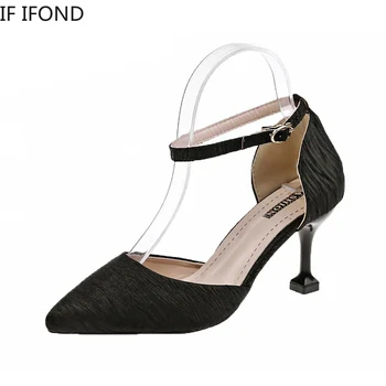 

IF IFOND Ladies high heels Silk pointed sexy summer Buckle Female sandals Fashion elegant Party Wedding Pumps