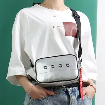 

Casual Splicing Handbag Women PVC Square Shoulder Messenger Bags Zipper Ring Large Capacity Crossbody Sling Bag