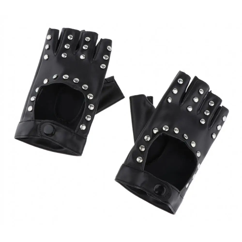 Women Half Palm Golves Pu Leather Dancing Gloves Cosplay Fingerless Mittens