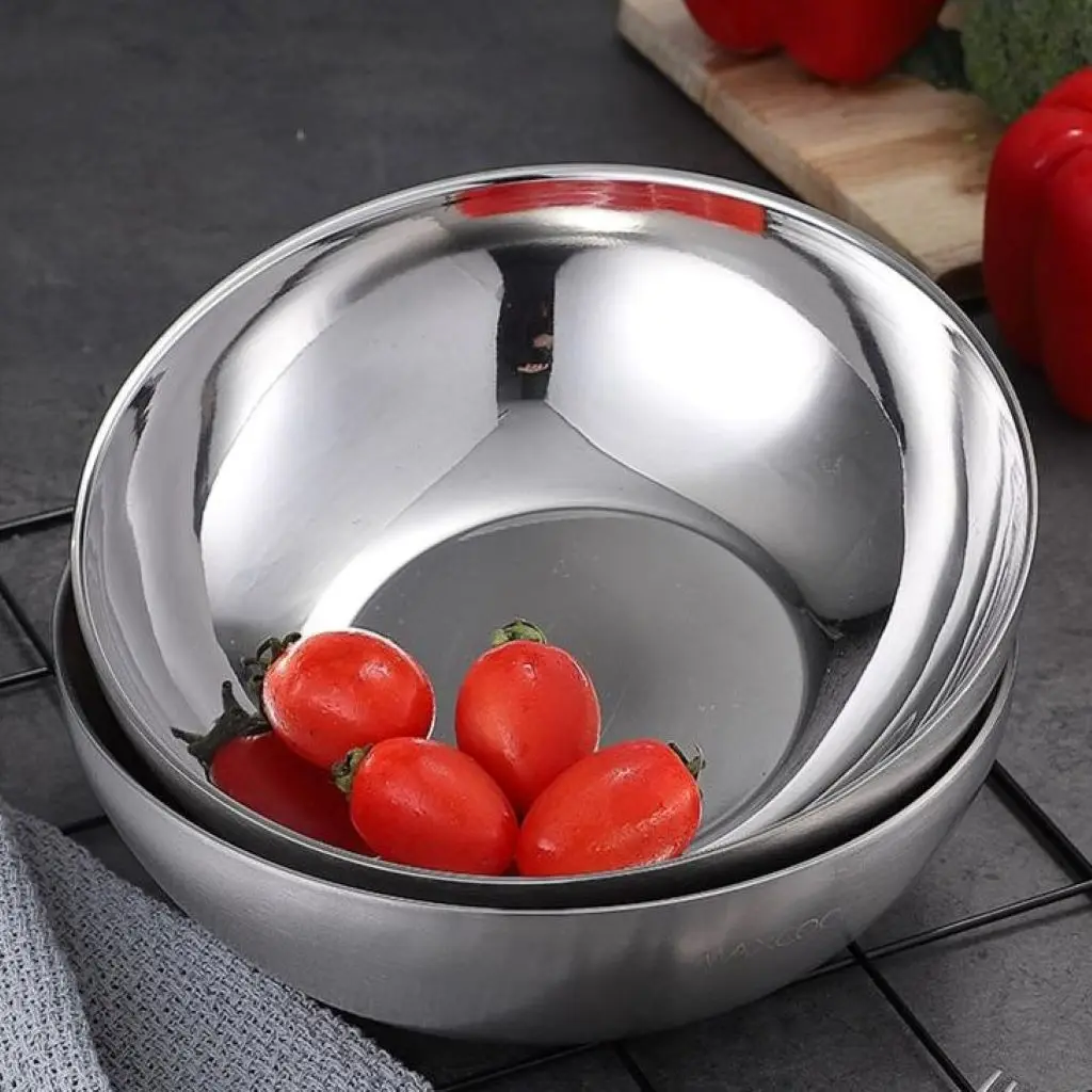 Stainless Steel Double Walled Mixing Bowl for Soup Fruit Porridge Outdoor Picnic Round 1000ML