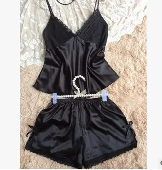 

Women's sexy suspender top, shorts and pajamas two-piece set simulation silk home clothes Pajama Set