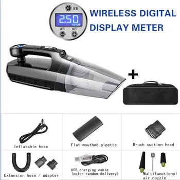 

Car Handheld Vacuum Cleaner With Digital Tire Inflator Pump Pressure Gauge LED Light Wireless Cleaner Home Auto Car Aspirateur
