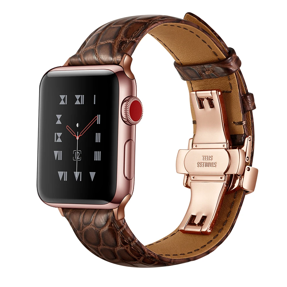 Ремешок из крокодиловой кожи для Apple Watch Band 42 мм 38 4 44 браслет iWatch Series 5 3 2 1|Ремешки