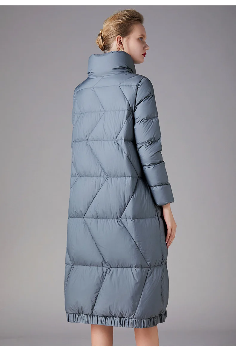 Long Duck Down Jacket Women Winter Outerwear Coats Quilted Waterproof Thick Warm Parkas Ladies Stand Collar Windproof Tops