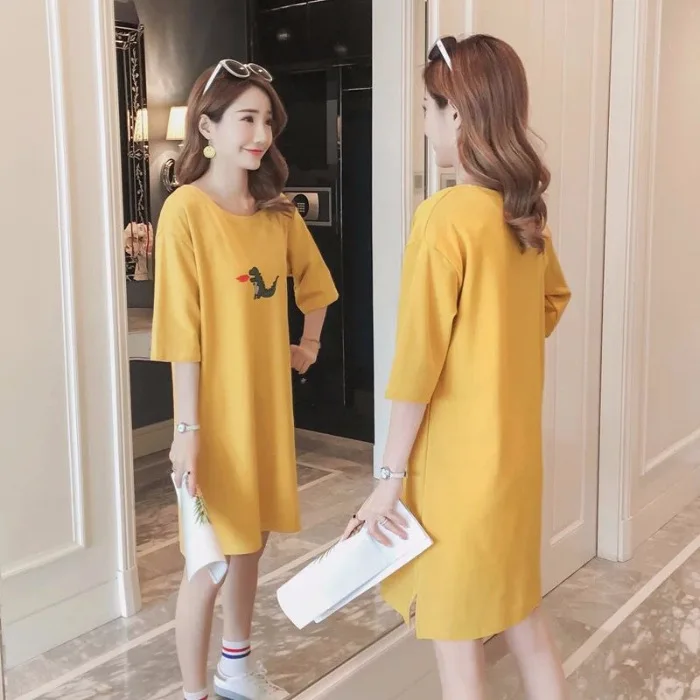 

2019 Spring And Summer New Style Korean-style Mid-length Loose And Plus-sized Short-sleeve Dress Student T-shirt Dress