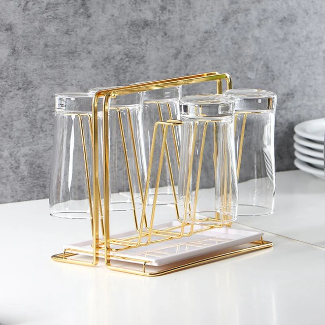 Stylish Cup Drying Rack Stand with Drain Tray Non Slip Mugs Cups Organizer Drying  Rack Metal Drying Rack with 6 Hooks for Home