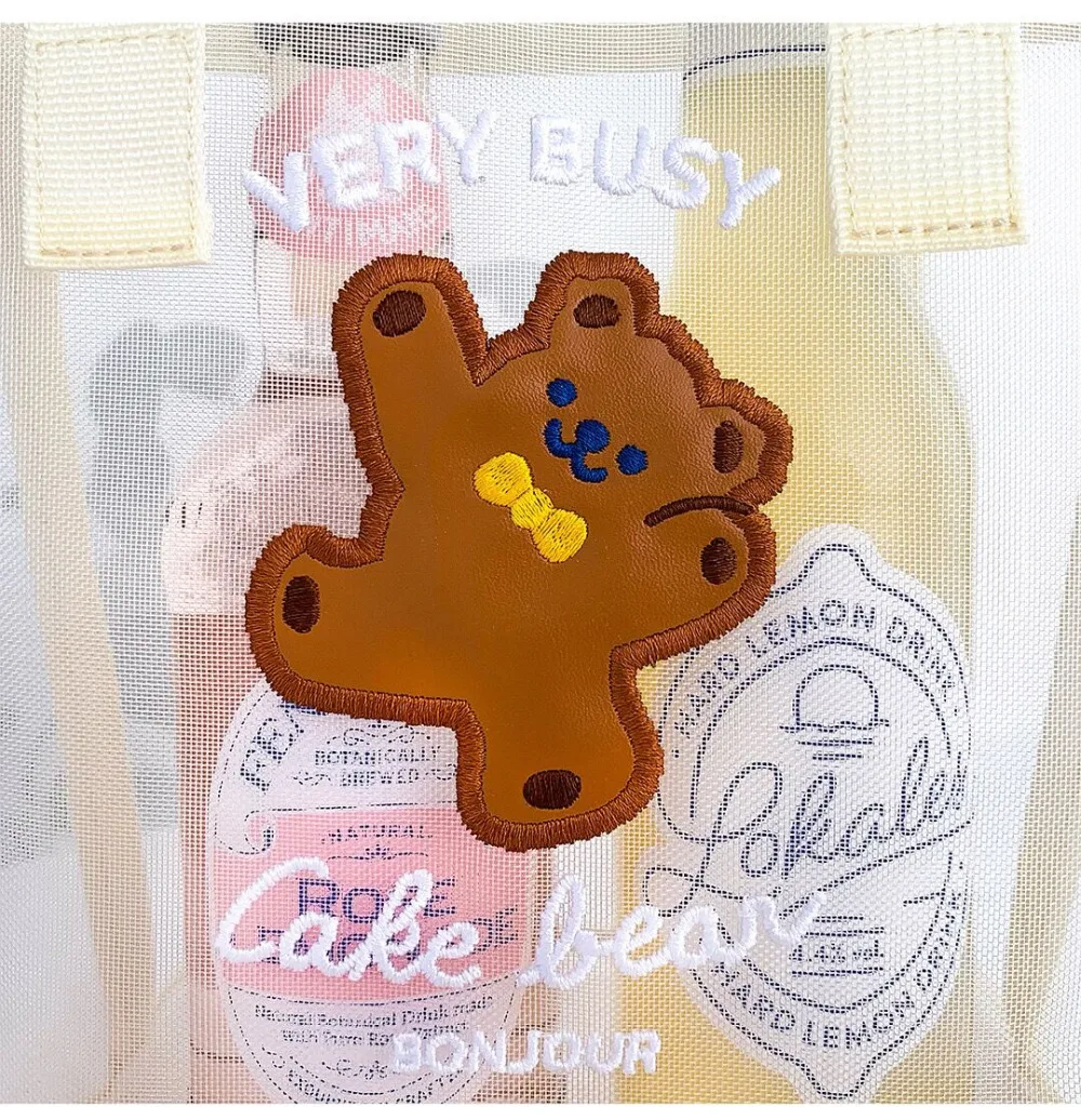 minimalist wallet Transparent Bear Flower Mesh Handbag Girls Summer Beach Travel Storage Bag Women Daily Shopping Bags Korea Gauze Shoulder Bags backpack purse