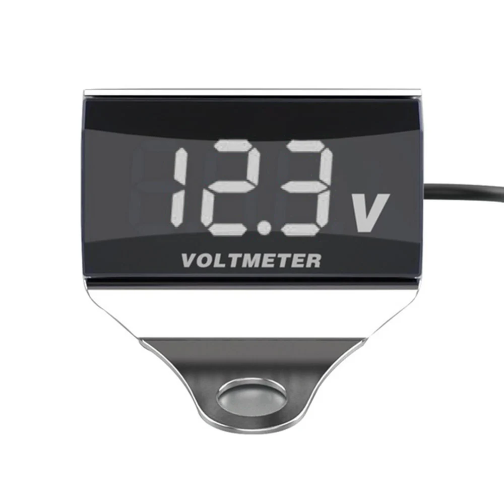 10 V-150 V вольтметр Автомобиль Мотоцикл цифровой светодиодный Дисплей вольтметр Водонепроницаемый транспортного средства п вольтметр с кронштейном - Цвет: White silver Bracket