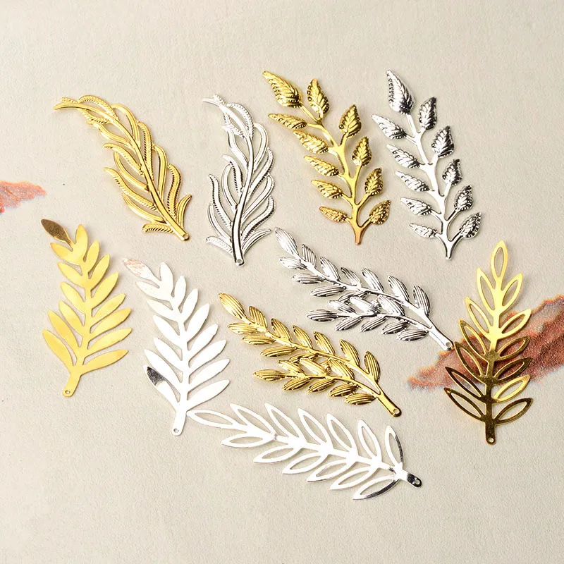 Коннекторы для подвесок в виде листьев из металла с золотым и серебряным