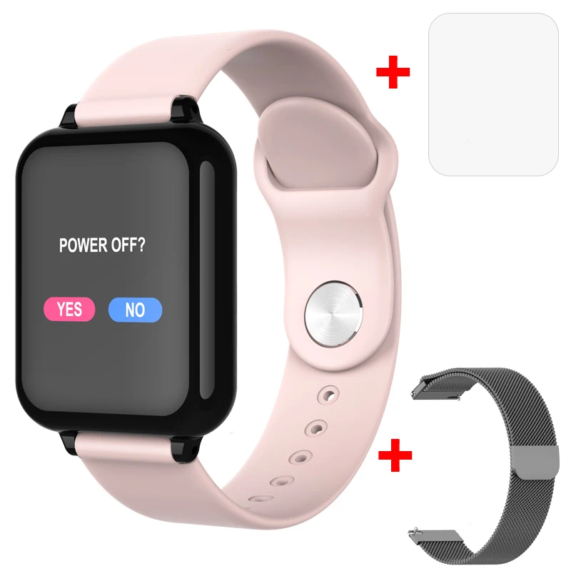 LEMDIOE Смарт-часы для мужчин и женщин Монитор артериального давления сердечного ритма вызов сообщение умный Браслет для занятий спортом - Цвет: pink add black