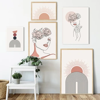 

Abstract Body lines Poster Women Flower Leaf Minimalist Canvas Painting Print Fashion Picture for Home Living Room Cuadros Decor