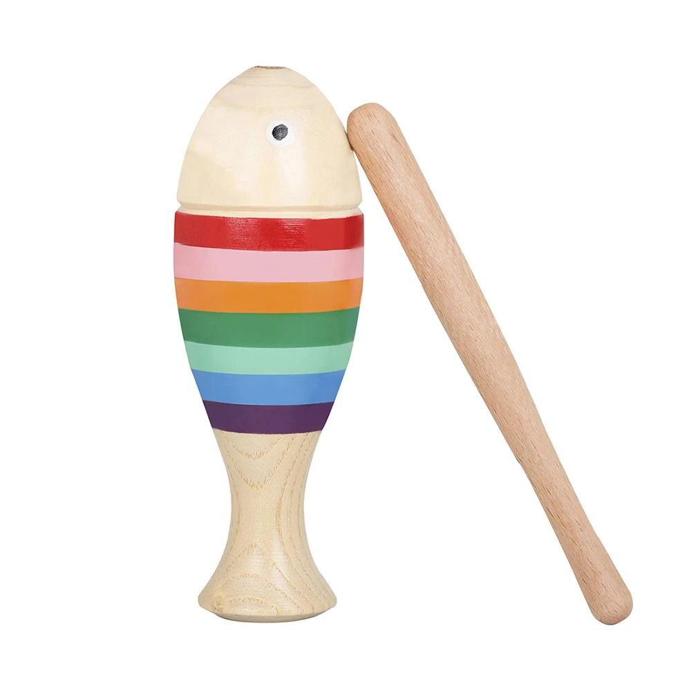 Wooden Musical Instrument for Children Kid Toys Percussion Colorful Fish Toy Toddler Music Early Education Tool Gift With Stick