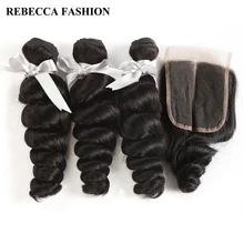 Ребекка Remy свободная волна бразильские человеческие волосы 3 пряди с Закрытие 4x4 бразильские волосы свободная волна с закрытием кружева
