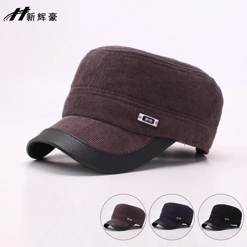 

New Style Fashion Men Flat Cap Thick Warm Topee Corduroy Washing Flat Cap Hat Men's Wholesale