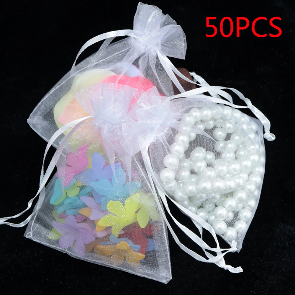 

50pcs Organza Bag Sheer Gauze Element Jewelry Drawable Organza Bags Wedding Christmas Gift Bags 10x15cm 9x12cm 7x9cm
