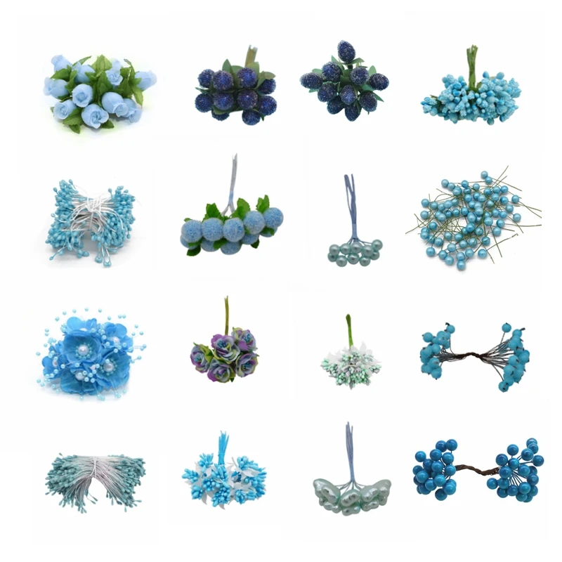 Christmas Decoration Blue Artificial Flower Cherry Stamen Berries DIY Flower Wreaths Decorative Cake Gift Box Wedding Xmas Decor