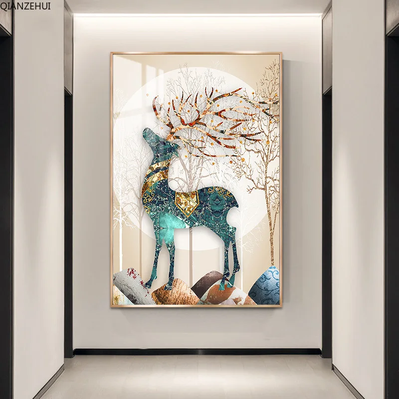 QIANZEHUI Алмазная вышивка круглые алмазы в европейском стиле с оленем удачи