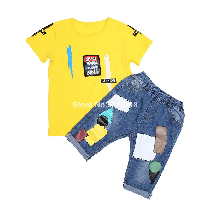 

Kids Sets Boy's Short-sleeved T-shirt +jeans Two-piece Suit In New Summer Boy's Suits 4-14 Ages