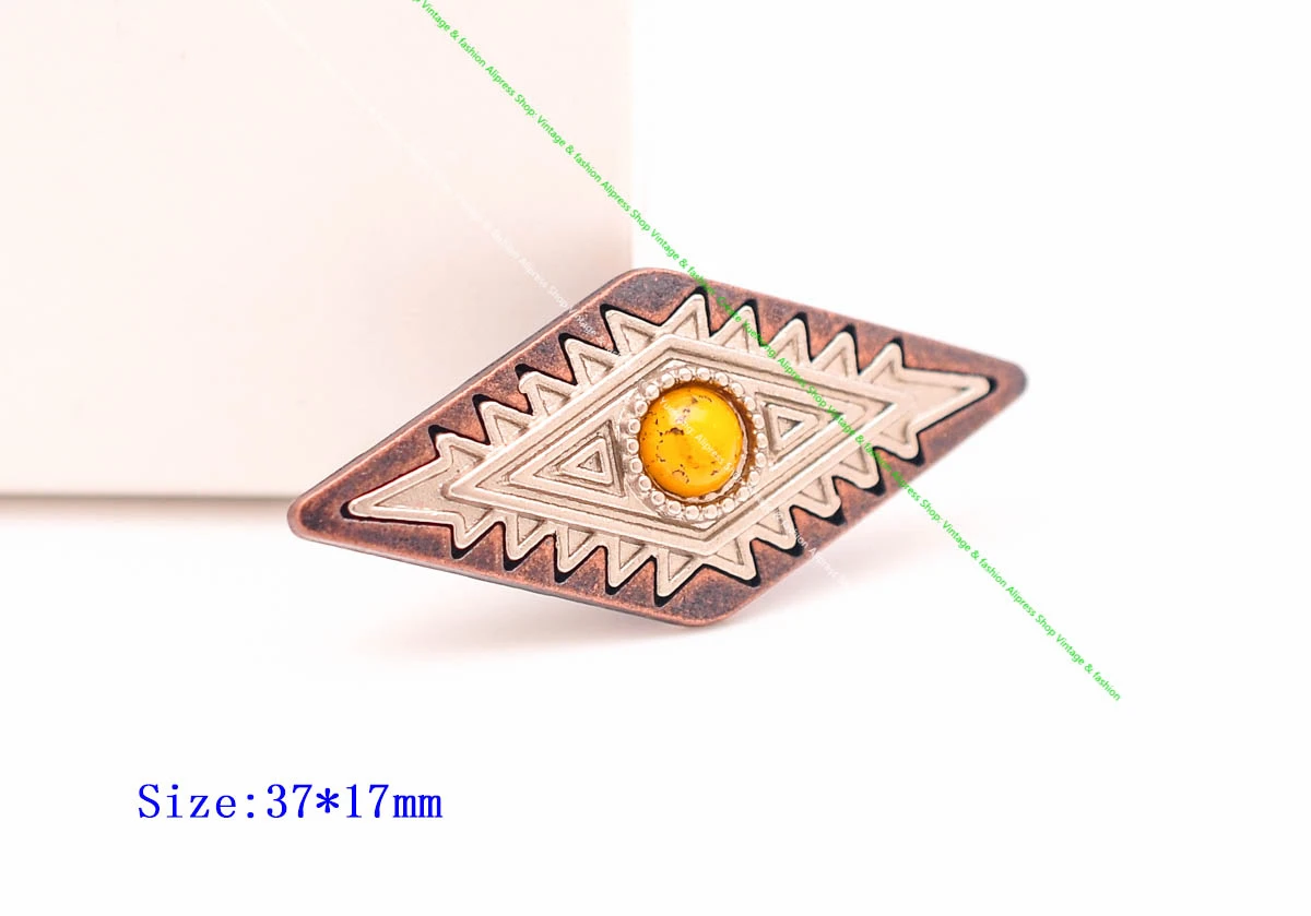 10pc antike kupfer weiß türkis leder handwerk gürtel sattel heft gepäck tasche koffer zubehör rhombus western conchos screw back – Detail 5