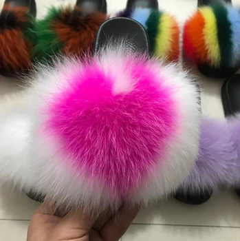 

Kids Fur Slippers Girl Real Fox Fur Slides Home Furry Flat Sandals Child Cute Fluffy House Shoes Luxury Children Fur Flip Flops