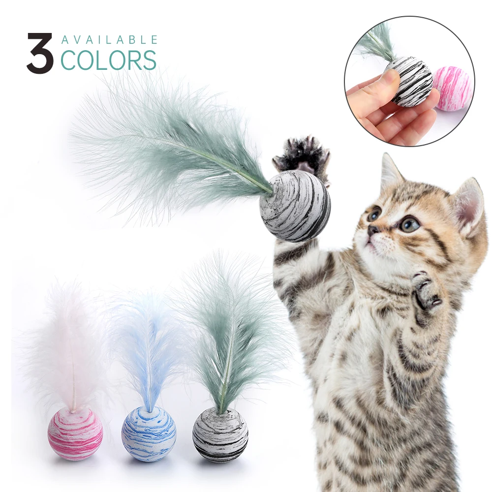 Cat Toy Star Ball Plus Feather EVA Material Light Foam Ball Throwing Toy Star Texture Ball Feather Toy Feather Wand Supplies #3