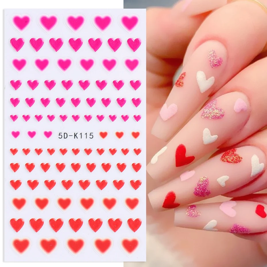 5D Flower Smiley Nail Stickers Embossed Hollow Flamingo Fox