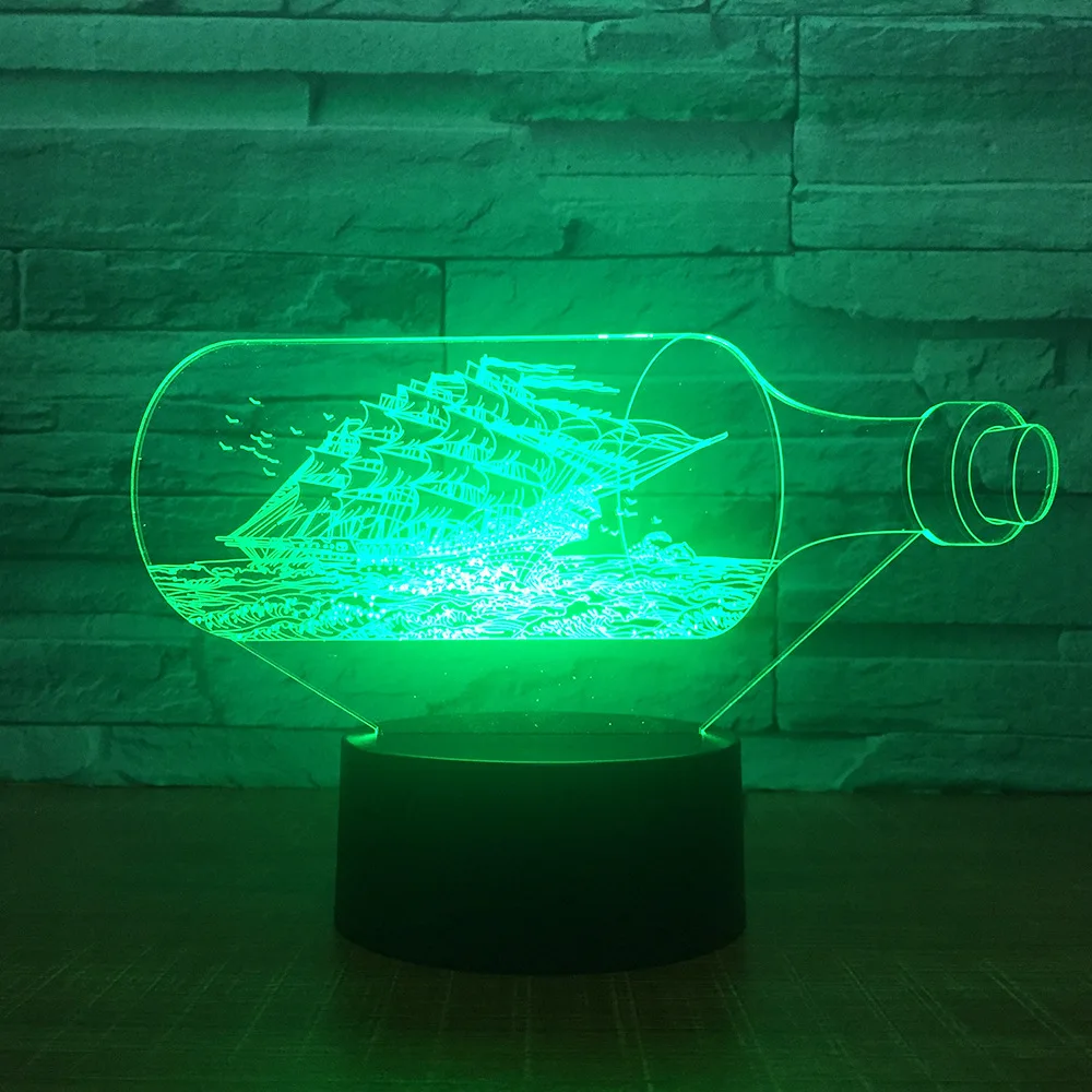 

3D Led Visual 7 Colors Change Sailing Drift Bottle Night Light Desk Lamp Decoration Bedside Sleep Lighting Gift Light Fixture
