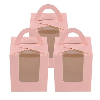 

Cupcake Box Cake Box Packaging With Handle Single Cupcake Boxes Pudding Case With Lining 20pcs