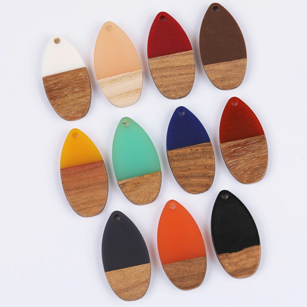 

WHSOK 50Pcs 16*31MM Natural Wood & Resin/Earrings Pendants/Jewelry Accessories/Oval Waterdrop Shape/Jewelry Findings Components