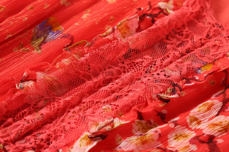 Высококачественное платье в стиле бохо, высококачественное летнее Красное Кружевное Элегантное Шелковое Платье для женщин с v-образным вырезом, Пляжное богемное платье Vestidos