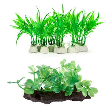 

1x Artificial Plastic Plants Grass Water Ornaments Green & 10 Pack Artificial Aquarium Plants, 10cm Height Green