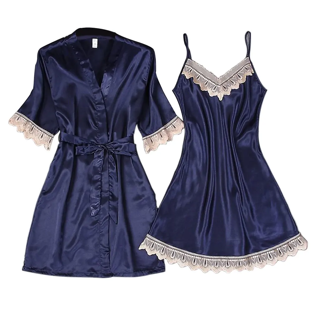 Кружевная сорочка, однотонная имитация шелка льда, соблазнительное кимоно для взрослых, халат с v-образным вырезом, летний женский пижамный комплект, мягкие в подарок, для сна, модные женские