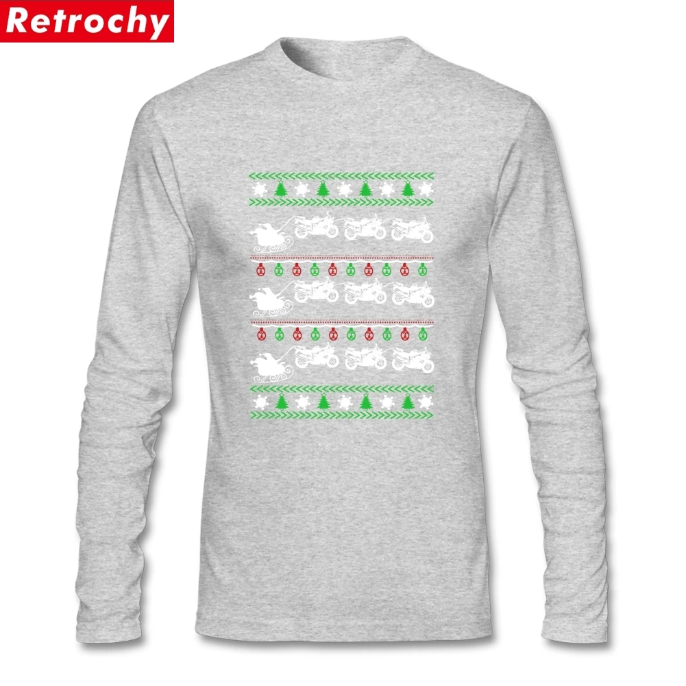 Байкерская Рождественская Мужская футболка высокого качества Camiseta для подростков с длинным рукавом из чистого хлопка с круглым вырезом - Цвет: Серый