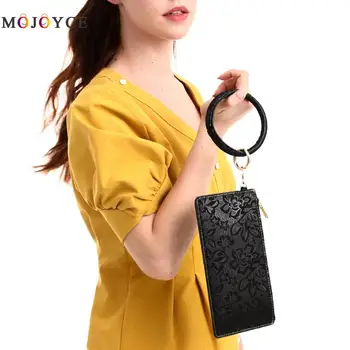 

New Fashion Clutch Purse PU Leather Keychain Bracelet Hanging Key Ring Zipper Coin Purse Women Wallet