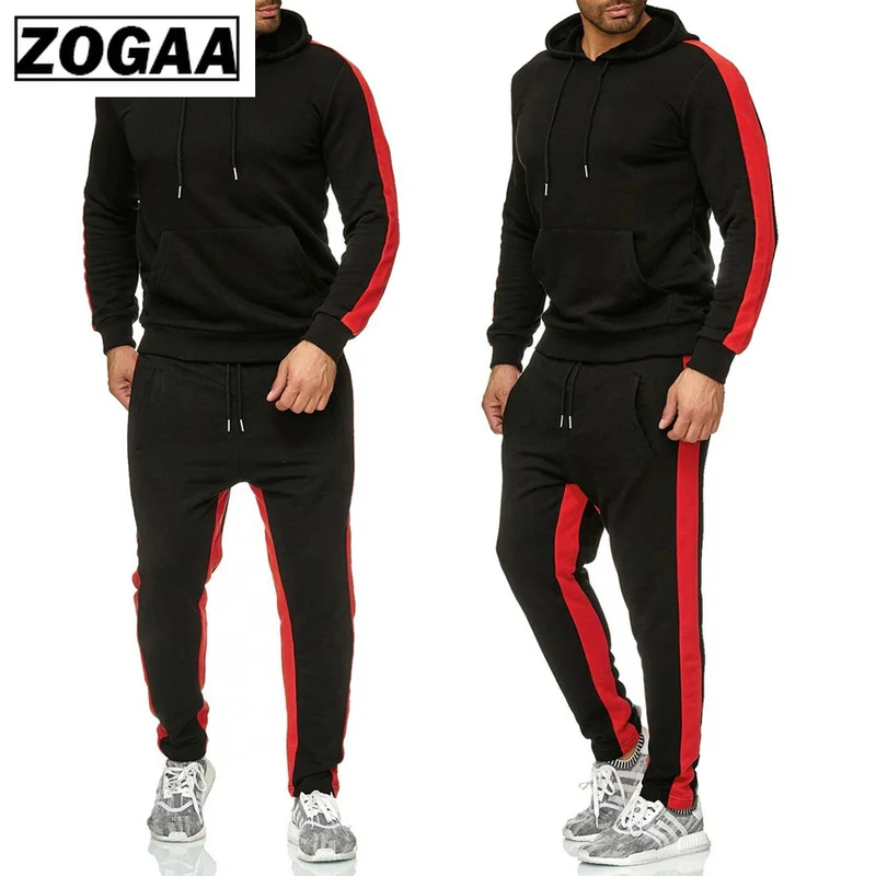 Черный ZOGAA, фирменные мужские спортивные костюмы, повседневный спортивный костюм, комплекты из двух предметов, для фитнеса, мужской спортивный костюм, 2 предмета, топы и штаны, комплект для мужчин - Цвет: Черный
