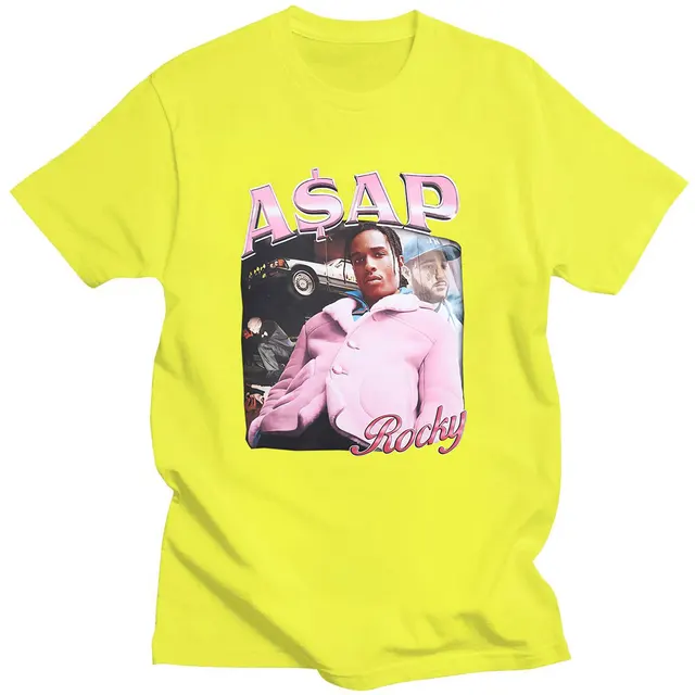 Hot Sale ASAP Rocky Portrait Graphic Aesthetics T-shirts Hip Hop Cotton Short Sleeve Loose Couple T-Shirt Casual Harajuku Tshirt Yellow
