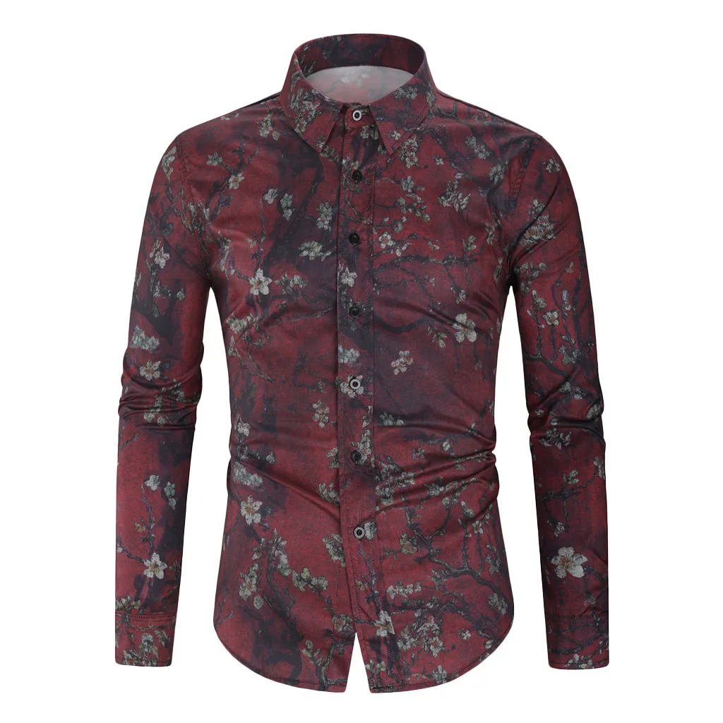 Рубашка мужская camisa masculina уличная осенне-зимняя Повседневная рубашка с отложным воротником и принтом на пуговицах с длинными рукавами мужские рубашки