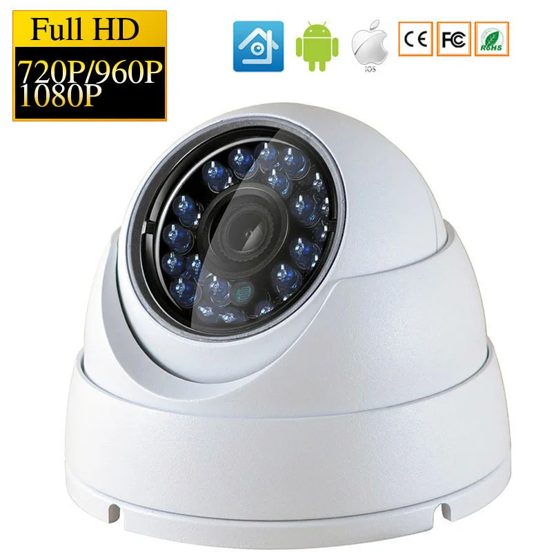 IP Dome Camera 720P 1080P H.264+/H.265 HD Network Indoor IRC 24 LEDs Infrared NightVision ONVIF
