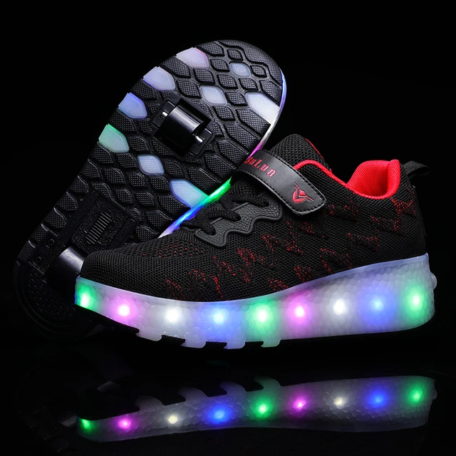 luminosas de dos ruedas para niños y zapatos de Patinaje con luz Led, con carga USB, color negro, rojo y rosa - AliExpress