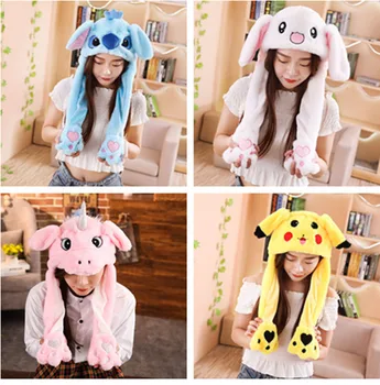 

Creative Plush Rabbit Stitch Pikachu Hats Cosplay Party Performance Costume Pinching Moving Ears Animals Caps Girls