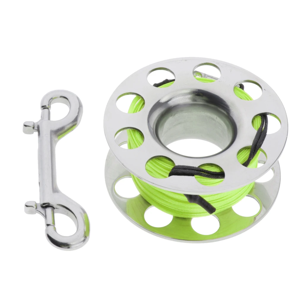 Scuba Diving Finger Spool, Lightweight Stainless Steel Dive Reel, Double Ended Bolt Snap Clip, 59ft Strong Line