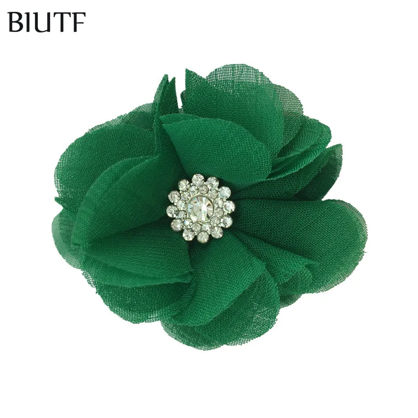 30-green 10 шт./лот 2,4 дюймов Искусственный шифон цветок с Rhionestone Кнопка детский головной убор шпилька швейный цветок DIY бутик TH301 - Цвет: 30-green
