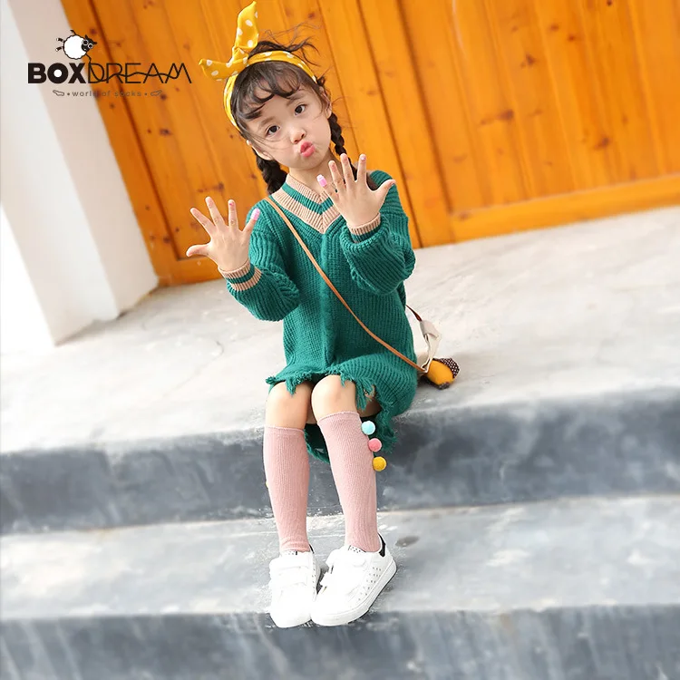 Boxdream Korean-style Spring New Style Tube Children's Socks Combed Cotton CHILDREN'S Socks Three-Color Furry Ball Girls Bunchin