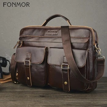 

Fonmor Men Genuine Leather Briefcase Brown Laptop Messenger Bag Male Cowhide Business Crossbody Shoulder Bags Tote Handbag HOT